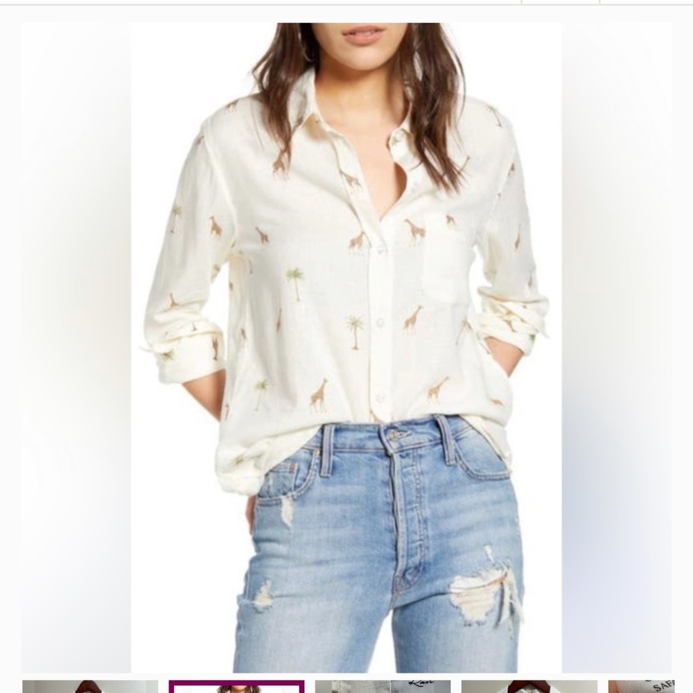 Rails Giraffe Print Button Down Shirt - image 1